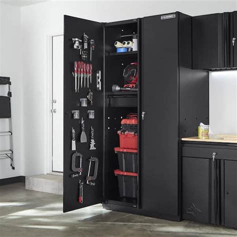 heavy duty welded 20-gauge steel freestanding garage cabinet in black|husky steel garage cabinets.